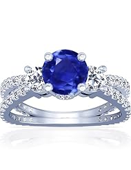 18K White Gold Round Cut Blue Sapphire Ring With Sidestones (GIA Certificate)