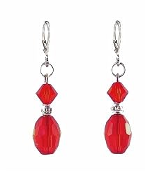 Earrings - E84 - Crystal Rice Drop ~ Siam Red