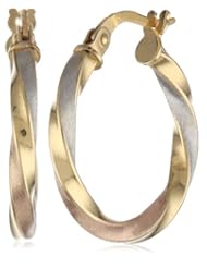 Duragold 14k Tri-Tone Twisted Hoop Earrings, (0.75" Diameter)
