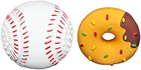 MeowWoof Pet Squeak Toy Set Contains a Softball and a Donut for Small-sized or Mini-sized Pets only