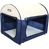 EliteField Beige+Navy Blue 36" 2-Door Soft Dog House, 36" Long x 26" Wide x 28" High