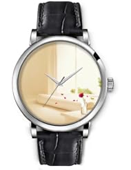 SPRAWL Aanalog Fashion Series Silver Ladies Watches of Genuine Black Leather Strap,Unique Wrist Watch for Women Girls Designed with A room with a rose