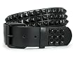 THREE ROW OF PUNK ROCK STAR METAL BLACK STUDDED LEATHER BELT SNAP ON FEATURE