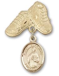 14K Gold Baby Badge with St. Placidus Charm and Baby Boots Pin