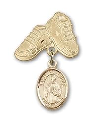 Gold Filled Baby Badge with St. Placidus Charm and Baby Boots Pin