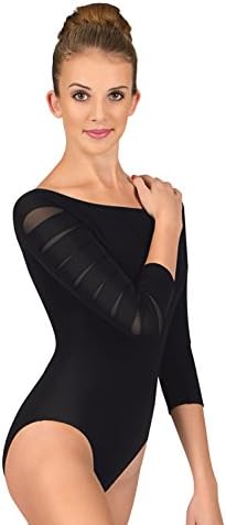 Adult Slash Boat Neck 3/4 Sleeve Leotard,NC8815BLKM,Black,Medium