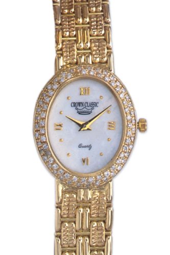 Geneve Watches, Geneve 14K Gold Watcfh Womens' Mother of Pearl oval shaped with diamonds on the Bezel, Womens Watches, Womens Geneve Watches