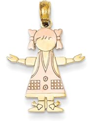 14K Two-tone Girl with Pink Dress and Hair Charm Pendant
