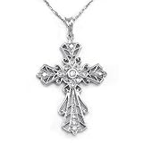 14K White Gold Celtic Cross Diamond Pendant w/ 16 inches necklace
