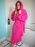 Ladies Hot Pink Hooded Towelling Bathrobe ( size - Large ) )