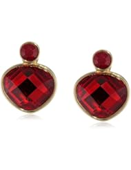 Napier "Galatic Night" Gold-Tone and Red Double Stone Clip-On Button Earrings