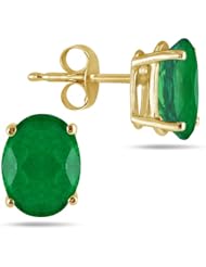 All-Natural Genuine 8x6 mm, Oval Emerald earrings set in 14k Yellow gold