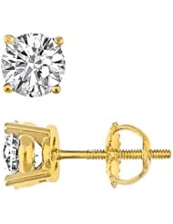 0.70 Carat F-SI Natural Diamond 4-Prong Set Stud Earrings 14k Yellow Gold