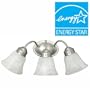 Feit Electric 3 Light Bath Vanity Fixture with White Alabaster Glass Shades / Globes and Brushed Stainless Steel Finish