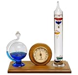 Analog Weather Station with Galileo Thermometer, Hygrometer and Glass Fluid Barometer