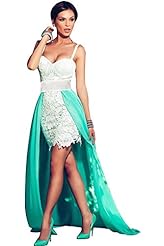 High-Low-Hem Applique Lace Chiffon/Polyester/Spandex Evening Dress 