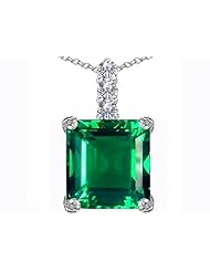 Original Star K (tm) Large 12mm Square Cut Simulated Emerald Pendant in 925 Sterling Silver