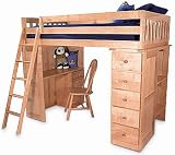 Kid child birch solid wood twin size loft bunk bed with student study/computer desk