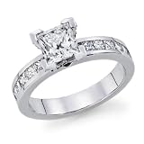 Certified, Princess Cut, Solitaire Diamond Ring in 14K Gold / White (3 ct, J Color, SI1 Clarity)