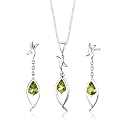 Sterling Silver 2.00 carats total weight Pear Shape Peridot Pendant Earrings and 18 inch Necklace Set