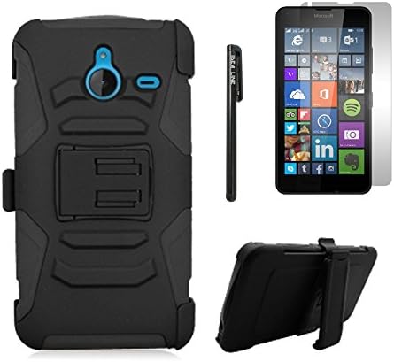 Lumia 640 XL Case,IDEA LINE INC(TM)Microsoft Lumia 640 XL 5.7-inch,Black Skin Case Armor Shock Proof Heavy Duty With Swivel Belt Clip Cover with Stand Black Holster+Free Stylus Pen+Free Screen Protector(Black/Black)