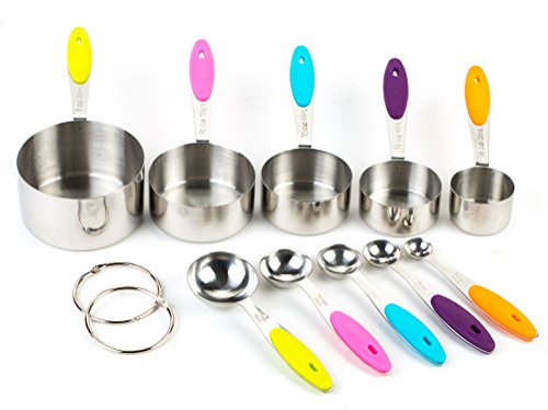 Bekith Stainless Steel Measuring Cups and Spoons Set, 10 Piece