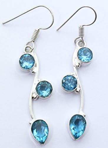 Cute .925 Sterling Silver overlay Earrings with Genuine Blue Topaz Gemstones
