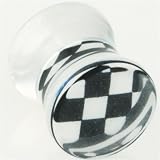 Single Acrylic Double Flared Checkerboard Plug: 0g, 3/8 wearable
