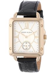 Anne Klein Womens AK/1402MPBK Rectangle Gold-Tone Remote Sweep Black Croco-Grain Leather Strap Watch