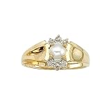 10K Yellow/White Gold 0.01 ct. Diamond and 6 x 4 MM Pearl Ring
