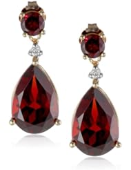 10k Yellow Gold Garnet and Diamond Drop Earrings