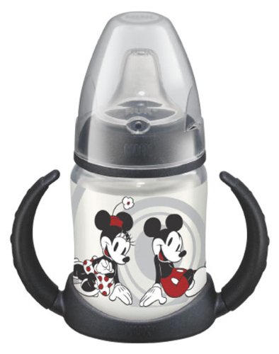 NUK 10215074 - First Choice Trinklernflasche Disney Minnie und Mickey Motiv 150 ml schwarz aus PP,  mit Soft-Trinkt&uuml;lle aus Silikon, auslaufsicher
