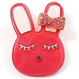 Cute Pink Plastic Bunny Brooch With Crystal Bow