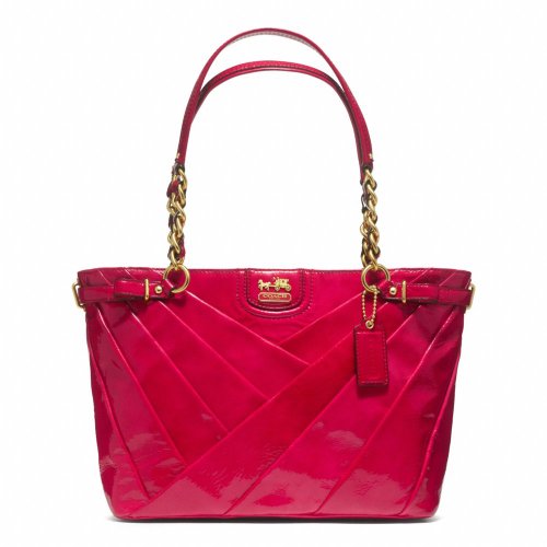 Coach Madison Diagonal Patent Leather Tote Handbag 21300 Punch Pink