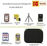 Essential Accessory Package For Kodak ZI6 Zx1 HD Pocket Video Camera Package Includes AA battery & Rapid Charger Set + 4GB Memory + Hard Shell Case + Gripster Flexible Mini Tripod + More