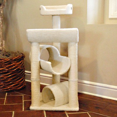 Majestic Pet Products Bungalow Faux Sheepskin Cat Tree - White (44