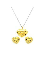 Nickel Free Sterling Silver Pendant & Earring Sets 14K Gold Plated Black CZ Dots Heart Set