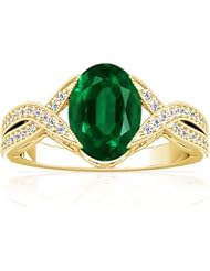 18K Yellow Gold Oval Cut Emerald Ring With Sidestones