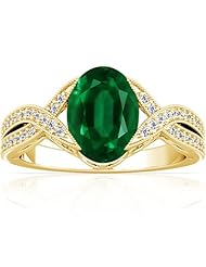 14K Yellow Gold Oval Cut Emerald Ring With Sidestones