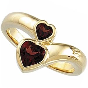 14Kt Yellow Gold Double Heart Shaped Mozambique Garnet Ring