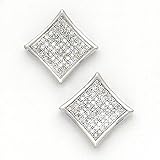 Solid 14K White Gold .25 Carat Micro Pave Genuine Diamond Earrings
