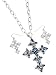 Silver Navy Blue Rhinestone Cross Pendant Necklace and Earrings Set Fashion Jewelry