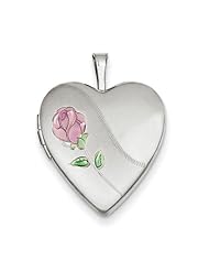 Sterling Silver 20mm Satin Enameled D/C Floral Heart Locket. Metal Wt- 3.4g