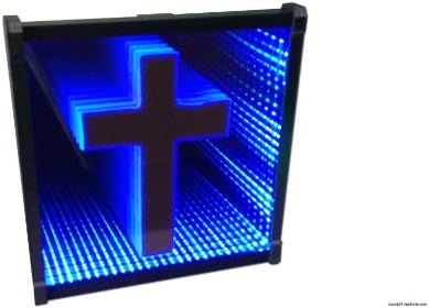 Infinity Mirror Cross LED Blue 9 x 9 inch for Church Gift fundraisers.