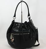 NEW AUTHENTIC MICHAEL KORS LARGE DRAWSTRING CONVERTIBLE SHOULDER TOTE (Black/Silver)