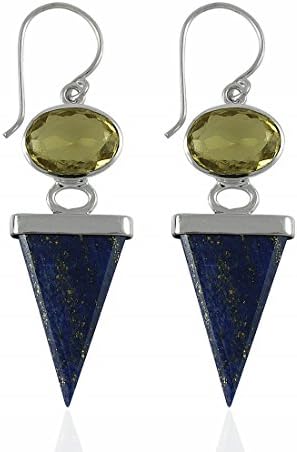 Lapis Lazuli Points with Faceted Citrine Drop Sterling Silver Earrings