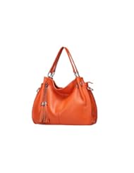 Shoes: Obosoyo Womens Handbag Genuine Leather Tote Shoulder Bags Soft Hot Orange