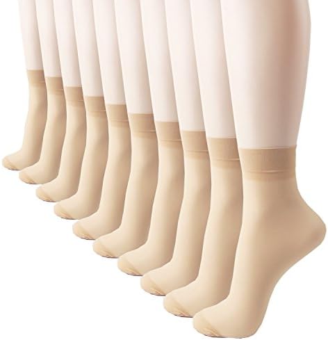 Uniqbay Women's 5 or 10 Pairs Nylon Ankle High Tights Hosiery Socks (10 Pairs_ Nude)