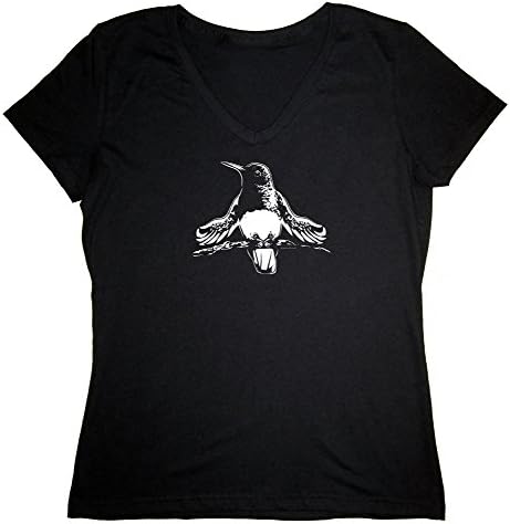Women's Hummingbird Meditation Yoga Pose Black T-Shirt [V-Neck] X_LARGE