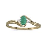14k Yellow Gold Oval Emerald And Diamond Ring